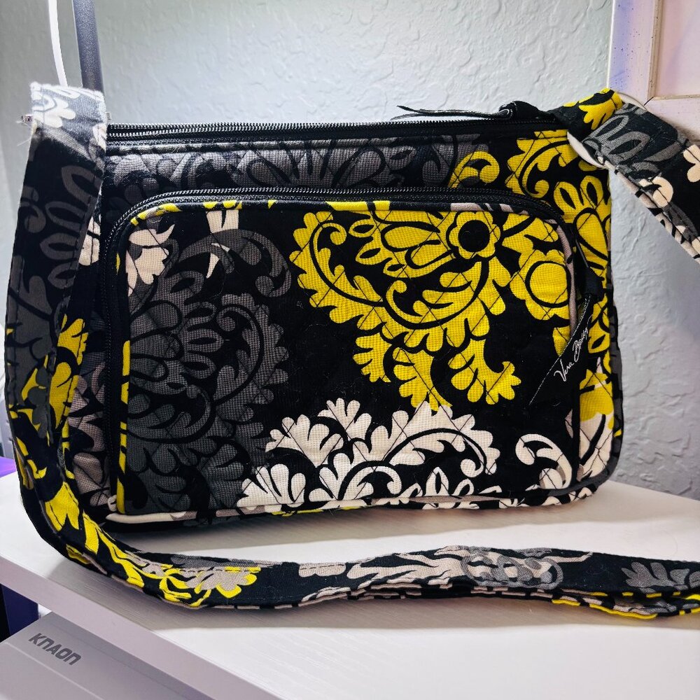 Vera Bradley Baroque Yellow Black Quilted Crossbody Shoulder Bag Retired